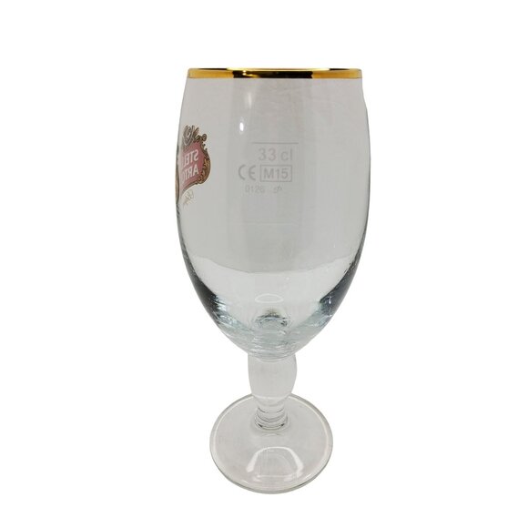vintage stella artois belgium script clear with gold rim 1/2 pint chalice beer g - Picture 2 of 3